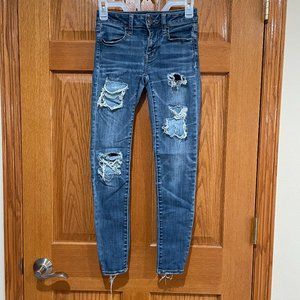 AMERICAN EAGLE Women's 0 SHORT Super Super Stretch Jegging Blue Denim Jean